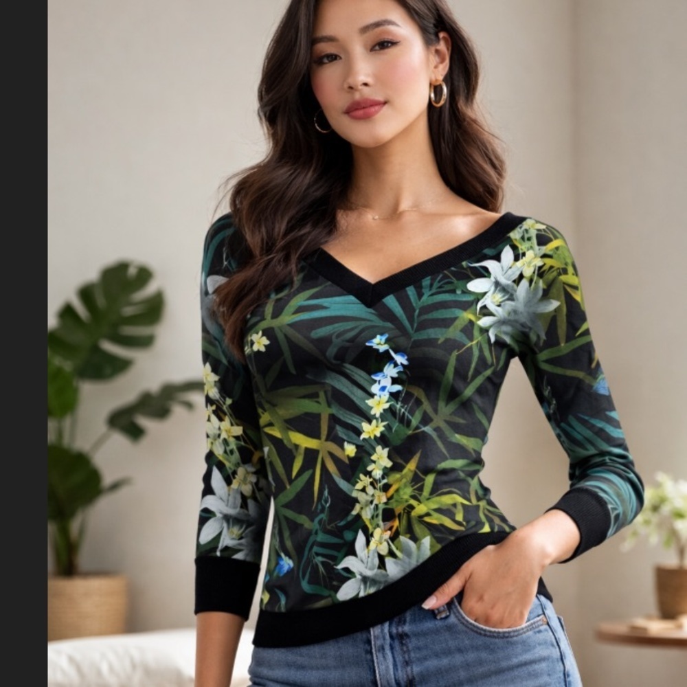 Ted baker tropical cashmere silk sweater knit black casual spring $190 new